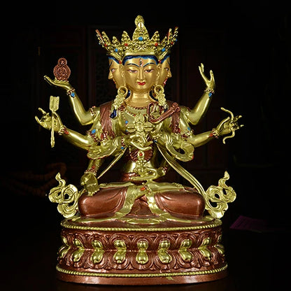 24cm LARGE # GOOD-Buddhist Buddhism efficacious Safety Protection Tibet Nepal Gold-plated Mother Langjiama brass Buddha statue