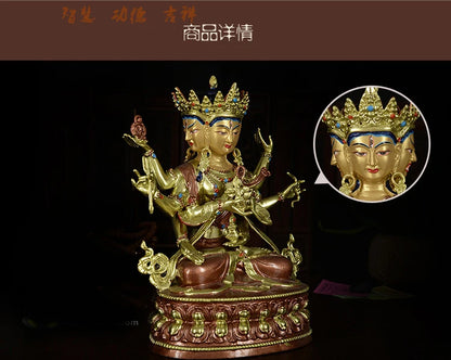 24cm LARGE # GOOD-Buddhist Buddhism efficacious Safety Protection Tibet Nepal Gold-plated Mother Langjiama brass Buddha statue