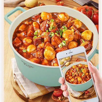 24cm Saucepan Pots Uncoated Nonstick Frying Pan Lid Tableware Soup Pot Enamel Gas Burner Casserole Cooking Kitchen Cookware