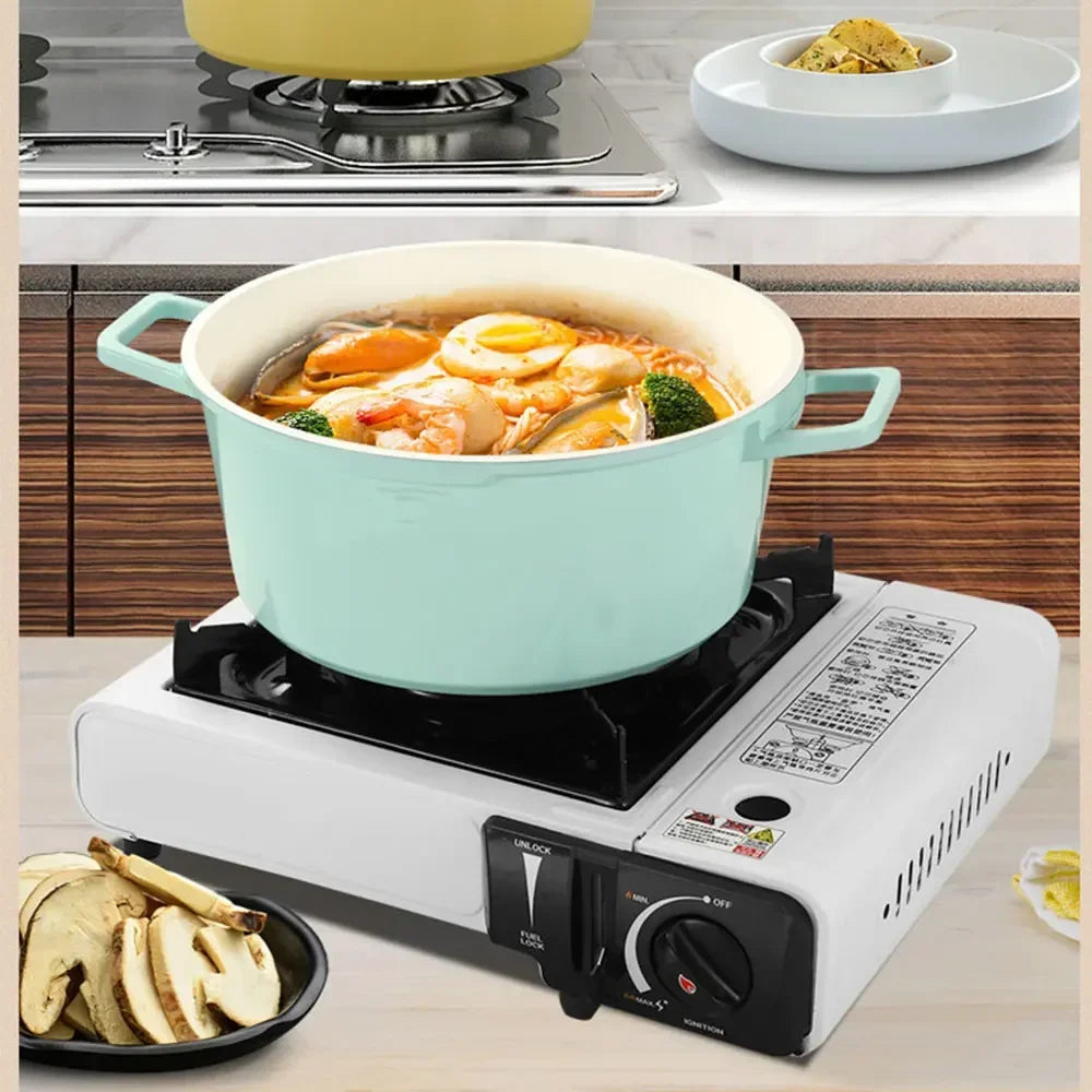 24cm Saucepan Pots Uncoated Nonstick Frying Pan Lid Tableware Soup Pot Enamel Gas Burner Casserole Cooking Kitchen Cookware