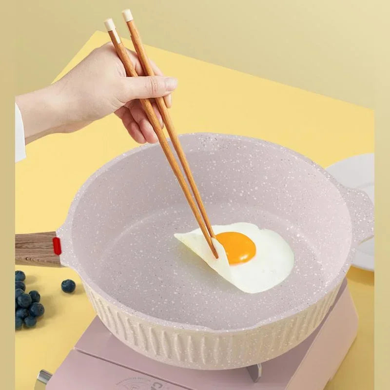 24cm With Lid Medical Stone Pan White Nonstick Quality Wok Suitable For 1-2 People Kitchen Breakfast Making Cookware