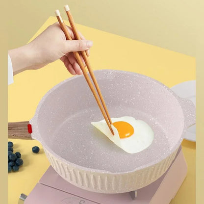 24cm With Lid Medical Stone Pan White Nonstick Quality Wok Suitable For 1-2 People Kitchen Breakfast Making Cookware