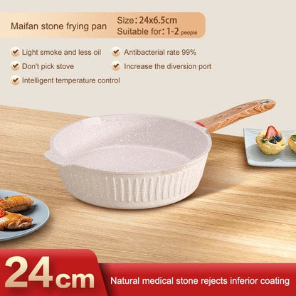 24cm With Lid Medical Stone Pan White Nonstick Quality Wok Suitable For 1-2 People Kitchen Breakfast Making Cookware