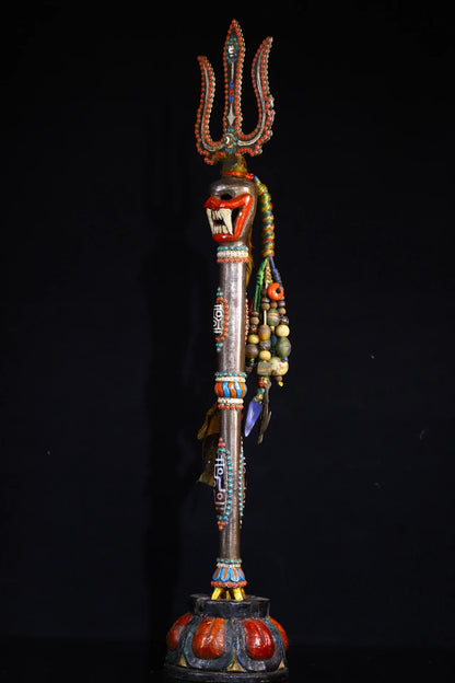 25 "مجموعة معبد التبت Tiantie جوهرة Dzi الخرز الجمجمة رئيس جثة الغابات شوكة شكل Dorje Vajra Phurpa ماجيك سلاح طرد الأرواح