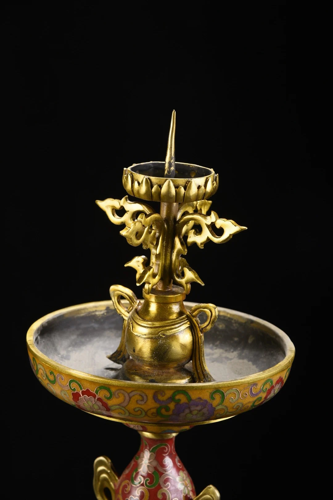 25"Tibetan Temple Collection Old Bronze Cloisonne Enamel Eephant Statue Gourd Lotus Base Butterfly Candlestick Pair Worship Hall