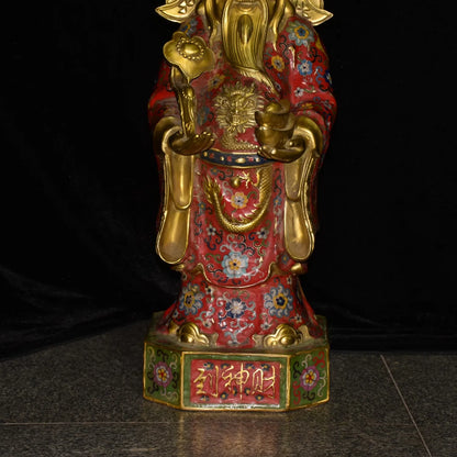 25"Tibetan Temple Collection Old Bronze Cloisonne Enamel Flower Dragon Texture Ruyi Yuanbao Coins God of Wealth Worship Hall