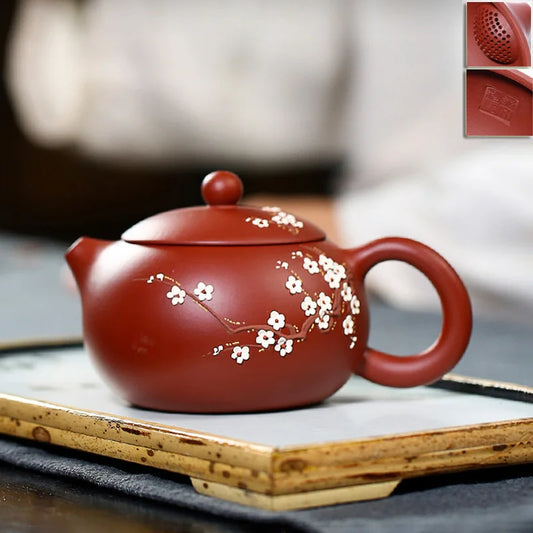 250CC Yixing Purple Clay Teapot Real Handmade Kettle Wintersweet Patterns Ball Hole Filter Elegance Xishi Zisha Tea Pot Teaware