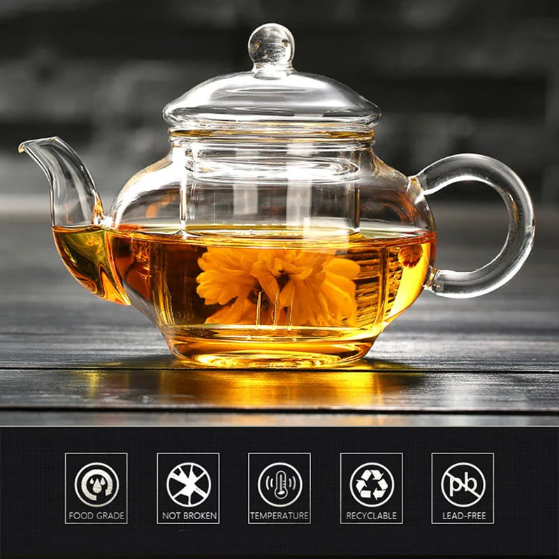 250ML Glass Teapot Household Teaware Tea Infuser Heat Resistant High Temperature Explosion Proof Milk Rose Flower Tea Set Teacup