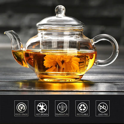 250ML Glass Teapot Household Teaware Tea Infuser Heat Resistant High Temperature Explosion Proof Milk Rose Flower Tea Set Teacup