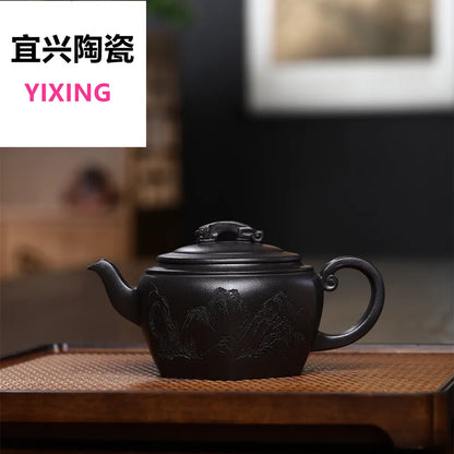 250cc Yixing Black Clay Teapot 9 Hole Filter Kettle Archaize Tea Pot Drink Puer Tea Ceremony Supplies Teaware Drinkware Set