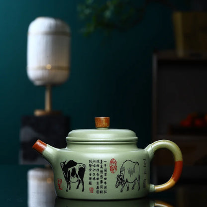 250cc Yixing Handmade Purple Clay Pot with Peach Blossom Green Mud and Plum Fragrance as usual Kung Fu Tea Set Chinese Tea Pot