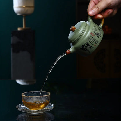 250cc Yixing Handmade Purple Clay Pot with Peach Blossom Green Mud and Plum Fragrance as usual Kung Fu Tea Set Chinese Tea Pot