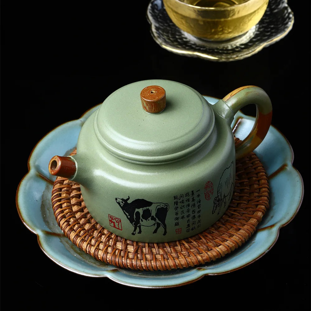 250cc Yixing Handmade Purple Clay Pot with Peach Blossom Green Mud and Plum Fragrance as usual Kung Fu Tea Set Chinese Tea Pot
