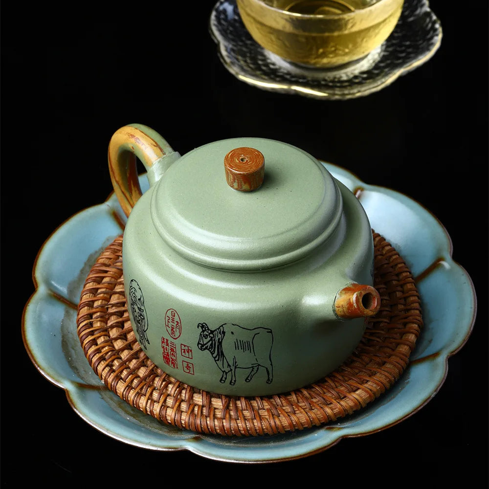250cc Yixing Handmade Purple Clay Pot with Peach Blossom Green Mud and Plum Fragrance as usual Kung Fu Tea Set Chinese Tea Pot