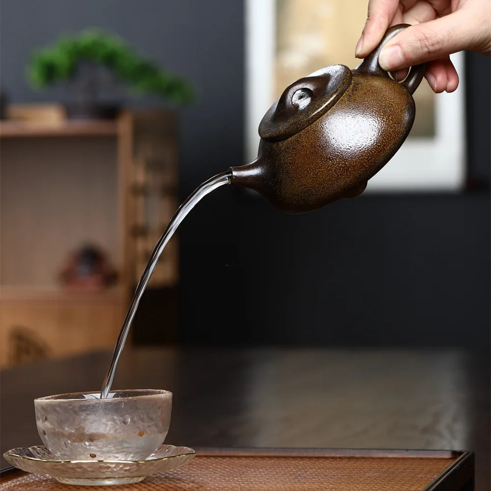 250cc Yixing Purple Clay Teapot Stone Scoop Tea Pot Beauty Kettle Raw Ore Handmade Teaware Tea Ceremony Gifts