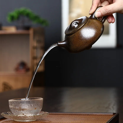 250cc Yixing Purple Clay Teapot Stone Scoop Tea Pot Beauty Kettle Raw Ore Handmade Teaware Tea Ceremony Gifts