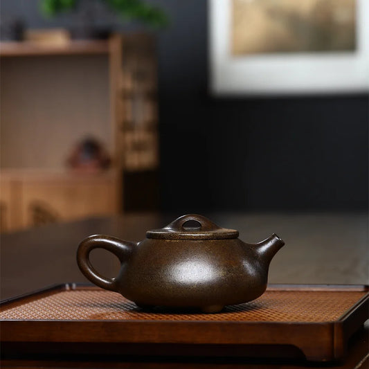 250cc Yixing Purple Clay Teapot Stone Scoop Tea Pot Beauty Kettle Raw Ore Handmade Teaware Tea Ceremony Gifts