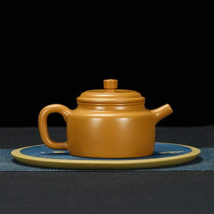 250cc Yixing Zisha Teapot Flat Xishi Pot Chinese Tea Ceremony Zisha Teapot Raw Yellow Clay Handmade Teapot