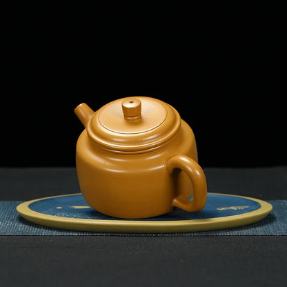 250cc Yixing Zisha Teapot Flat Xishi Pot Chinese Tea Ceremony Zisha Teapot Raw Yellow Clay Handmade Teapot