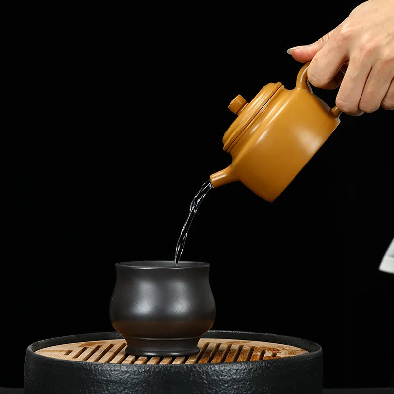 250cc Yixing Zisha Teapot Flat Xishi Pot Chinese Tea Ceremony Zisha Teapot Raw Yellow Clay Handmade Teapot