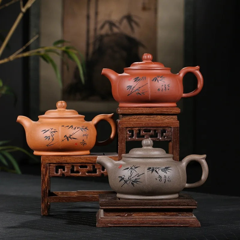250cc Zisha Pot Yixing Original Mine Authentic Famous Handmade Dahongpao Purple Sand Tea Set Bamboo Leaf Clear Cement Tea Pot