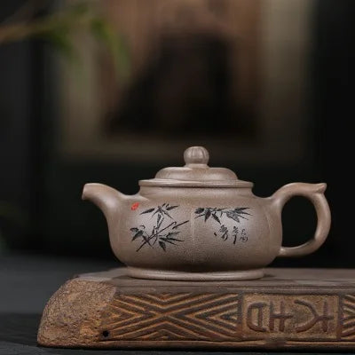250cc Zisha Pot Yixing Original Mine Authentic Famous Handmade Dahongpao Purple Sand Tea Set Bamboo Leaf Clear Cement Tea Pot