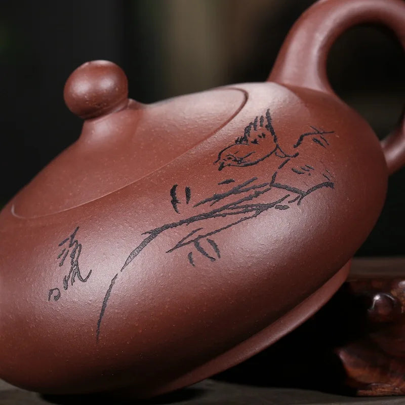 250cc Zisha Pot Yixing Original Mine Authentic Famous Handmade Dahongpao Purple Sand Tea Set Bamboo Leaf Clear Cement Tea Pot