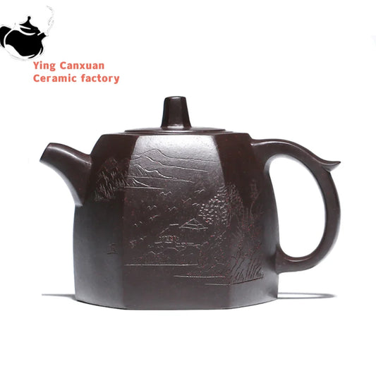 250ml Boutique Yixing Purple Clay Teapot Raw Ore Black Gold Sand Hexagon Tea Pot Chinese Zisha Filter Kettle Tea Set Accessories