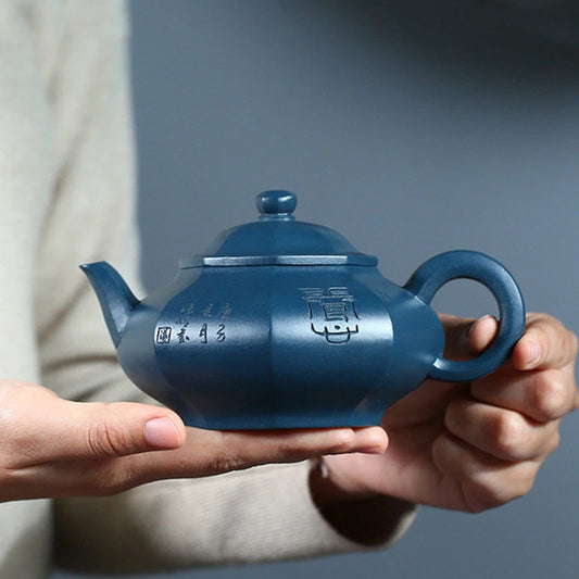250ml Chinese Yixing Purple Clay Teapot Famous Artists Handmade Tea Pot Raw Ore Azure Mud Kettle Authentic Zisha Tea Set Teaware