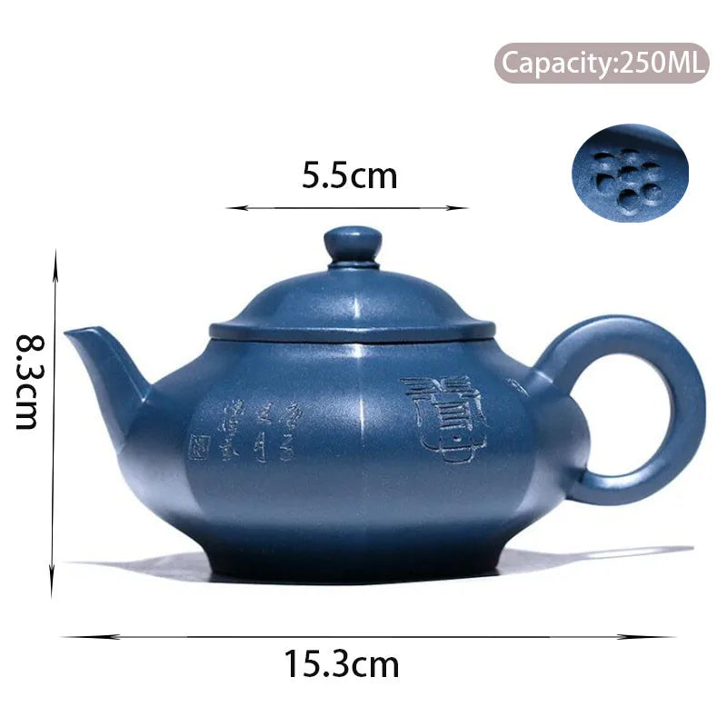 250ml Chinese Yixing Purple Clay Teapot Famous Artists Handmade Tea Pot Raw Ore Azure Mud Kettle Authentic Zisha Tea Set Teaware