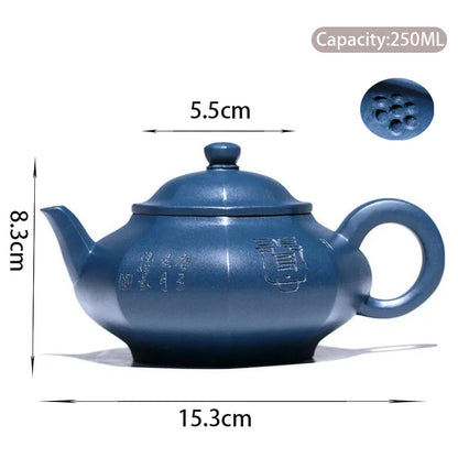 250ml Chinese Yixing Purple Clay Teapot Famous Artists Handmade Tea Pot Raw Ore Azure Mud Kettle Authentic Zisha Tea Set Teaware