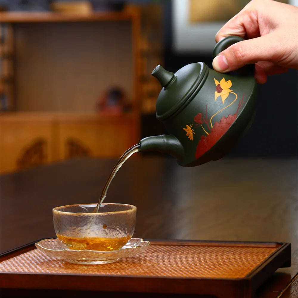 250ml Chinese Yixing Purple Clay Teapot Handmade Green Mud  Kettle Zisha Filter Beauty Tea Infuser Tea Ceremony Accessories