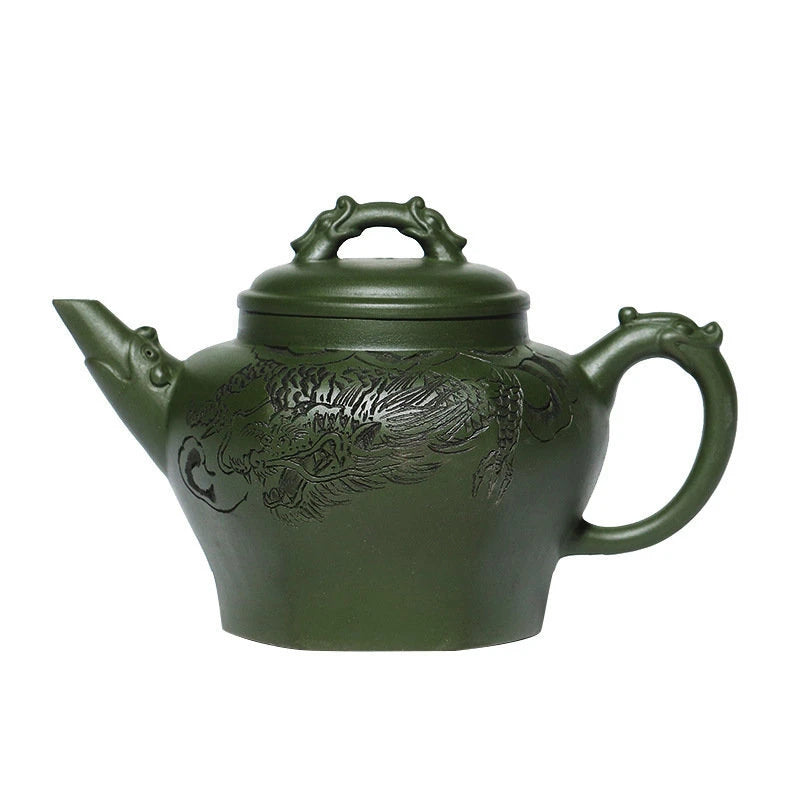 250ml Chinese Yixing Purple Clay Teapots Famous Artists Handmade Hexagonal Shape Tea Pot Raw Ore Green Mud Kettle Zisha Tea Set