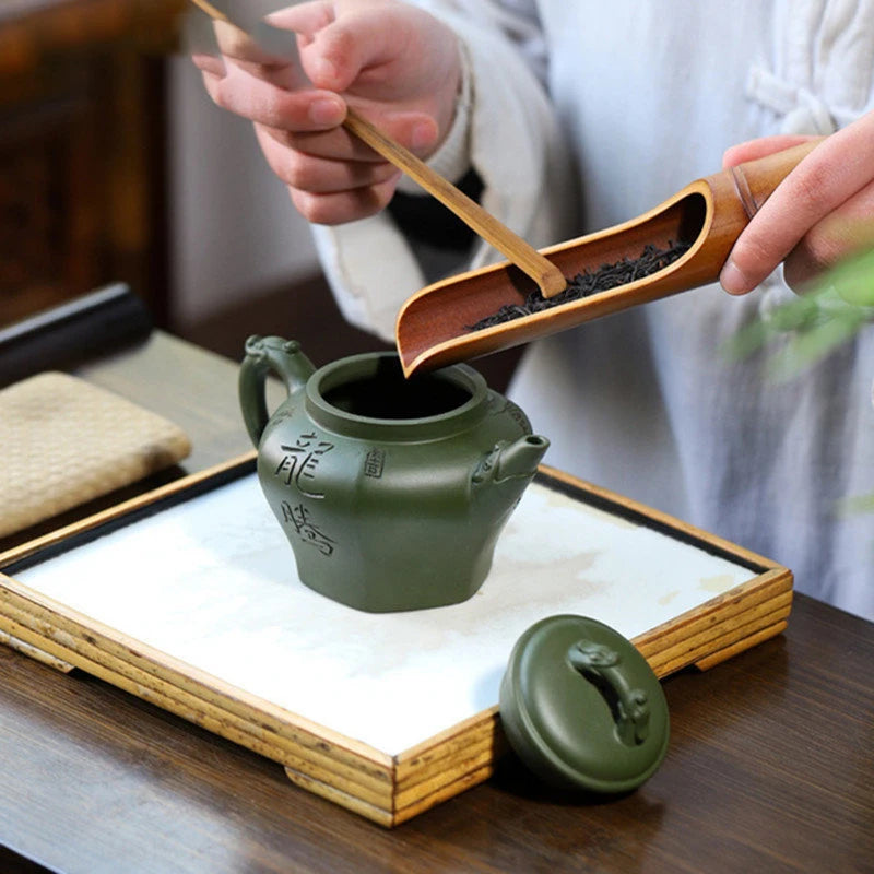 250ml Chinese Yixing Purple Clay Teapots Famous Artists Handmade Hexagonal Shape Tea Pot Raw Ore Green Mud Kettle Zisha Tea Set