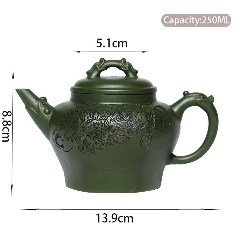 250ml Chinese Yixing Purple Clay Teapots Famous Artists Handmade Hexagonal Shape Tea Pot Raw Ore Green Mud Kettle Zisha Tea Set