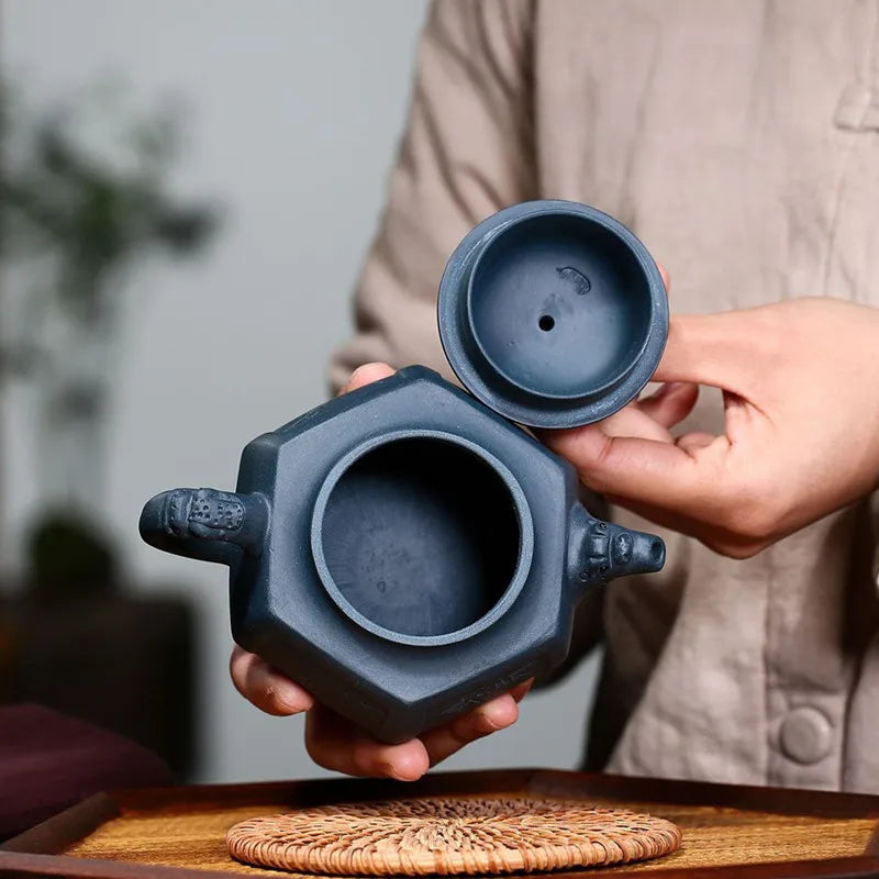 250ml Chinese Yixing Purple Clay Teapots Raw Ore Azure Mud Handmade Hexagonal Shape Tea Pot Kettle Zisha Tea Set Teaware