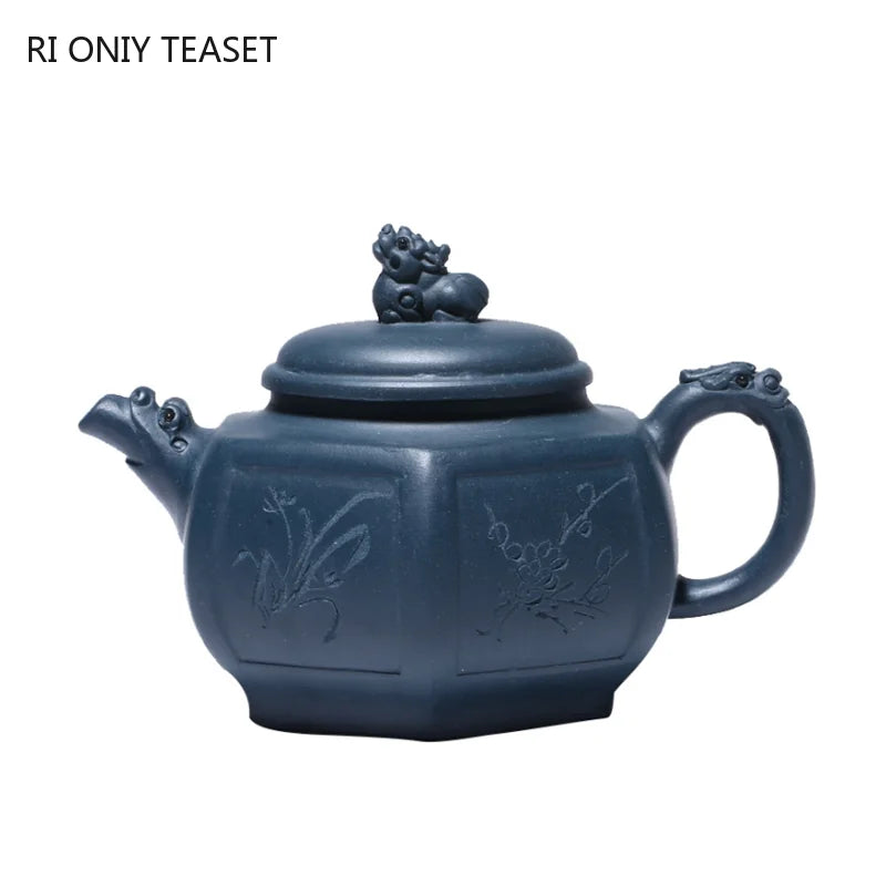 250ml Chinese Yixing Purple Clay Teapots Raw Ore Azure Mud Handmade Hexagonal Shape Tea Pot Kettle Zisha Tea Set Teaware