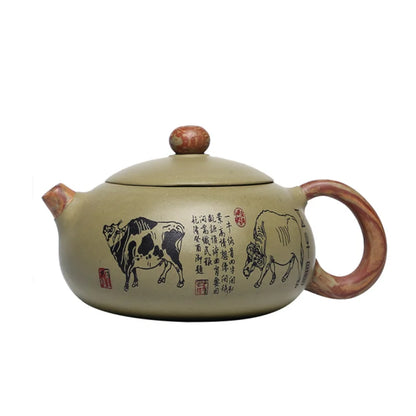 250ml Chinese Yixing Purple Clay Teapots Raw Ore Bean Green Clay Filter Tea Pot Hand Painted Five Cow Xishi Kettle Home Teaware