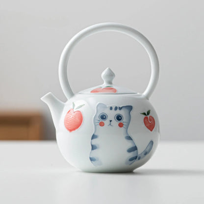 250ml Hand-painted Cat Lifting Beam Pot Handmade Teapot Japanese Pot Tea Soaking Kettle with Filter Tea Ceremony Collection Gift