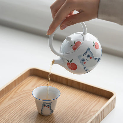 250ml Hand-painted Cat Lifting Beam Pot Handmade Teapot Japanese Pot Tea Soaking Kettle with Filter Tea Ceremony Collection Gift