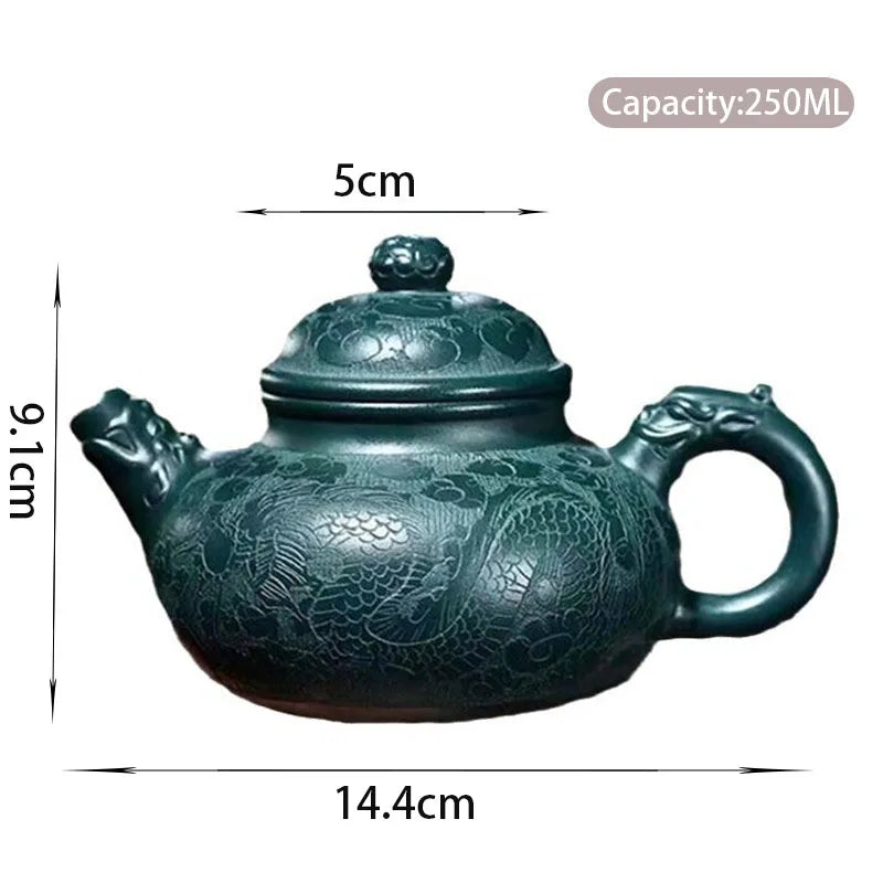 250ml High-end Yixing Purple Clay Teapots Handmade Dragon Pattern Tea Pot Raw Ore Dark Green Mud Kettle Zisha Tea Set Collection