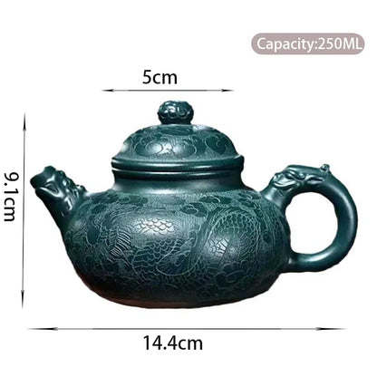 250ml High-end Yixing Purple Clay Teapots Handmade Dragon Pattern Tea Pot Raw Ore Dark Green Mud Kettle Zisha Tea Set Collection