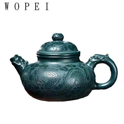 250ml High-end Yixing Purple Clay Teapots Handmade Dragon Pattern Tea Pot Raw Ore Dark Green Mud Kettle Zisha Tea Set Collection
