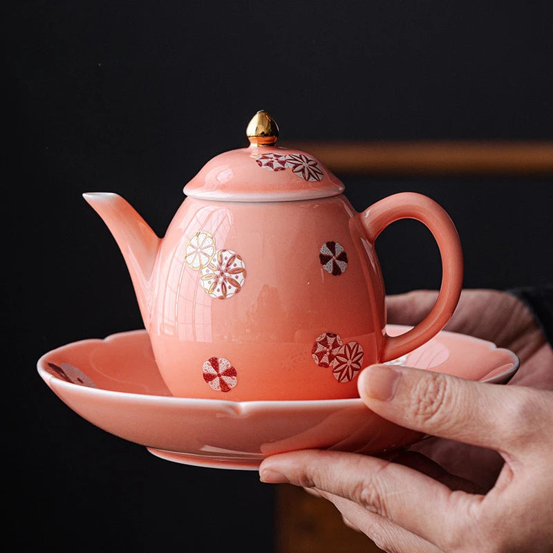 250ml Retro Palace Glazed Teapot  Honey Peach Powder Small Pot Household Tea Soaking Kettle with Ball Hole Flower Tea Cafes Gift