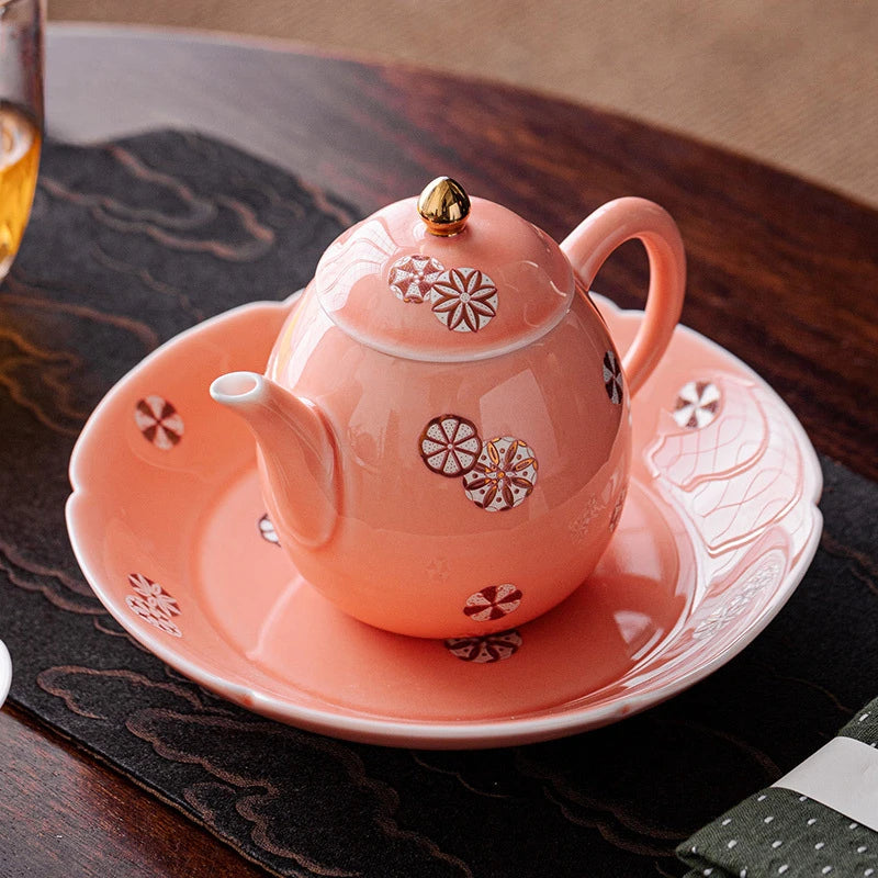 250ml Retro Palace Glazed Teapot  Honey Peach Powder Small Pot Household Tea Soaking Kettle with Ball Hole Flower Tea Cafes Gift