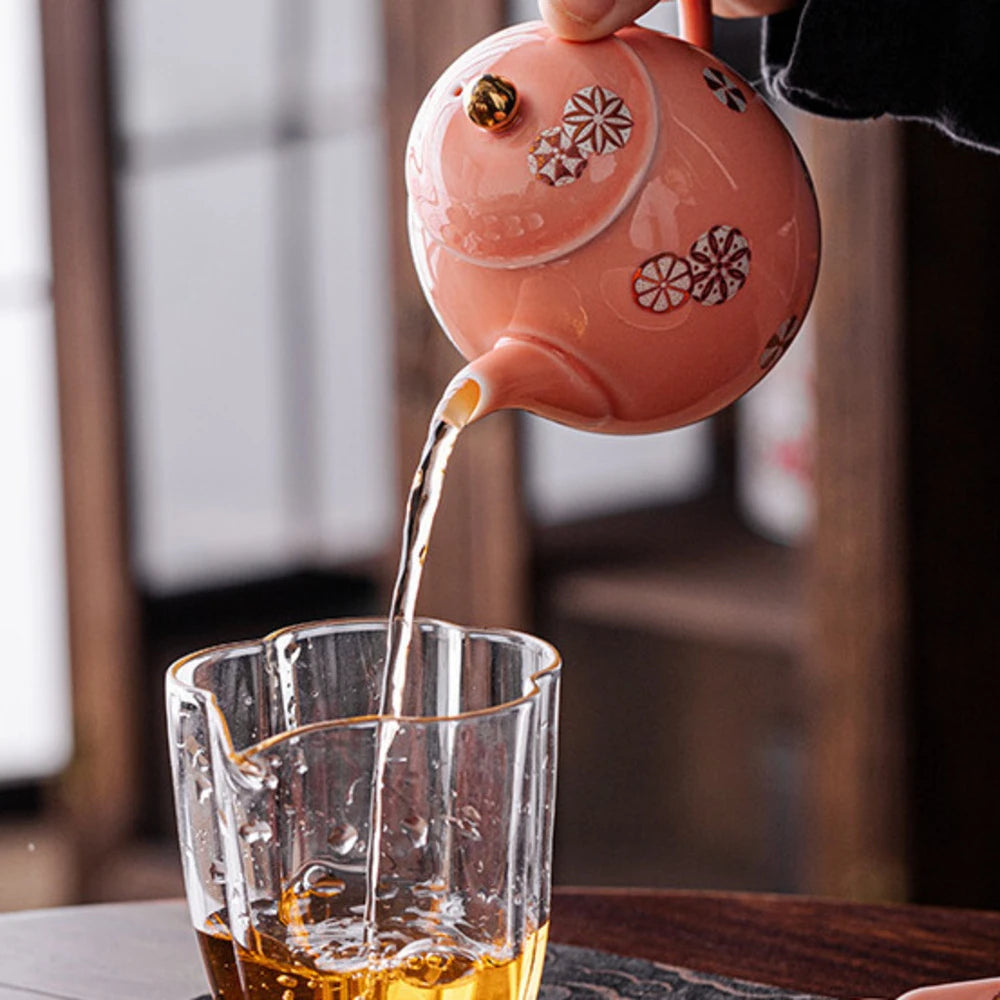 250ml Retro Palace Glazed Teapot  Honey Peach Powder Small Pot Household Tea Soaking Kettle with Ball Hole Flower Tea Cafes Gift
