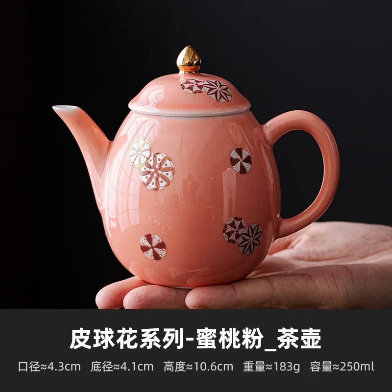 250ml Retro Palace Glazed Teapot  Honey Peach Powder Small Pot Household Tea Soaking Kettle with Ball Hole Flower Tea Cafes Gift
