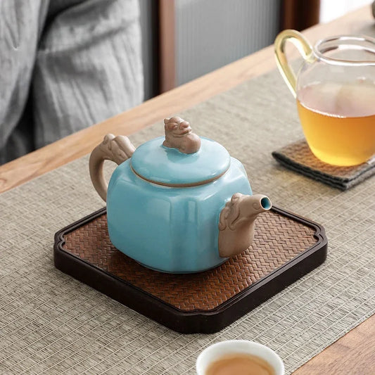 250ml Retro Ru Kiln Ceramic Teapot Chiense Pixiu Pot Tea Making Kettle with Stainless Steel Filter Kung Fu Teaware Collection