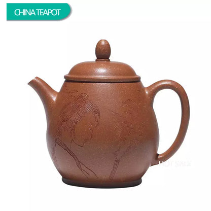 180ml Chinese Yixing Handmade Purple Clay Teapots Famous Artists Hand-carved Figure Pattern Tea Pot Beauty Kettle Zisha Tea Set