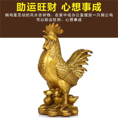 25CM LARGE # Good luck Talisman # office home shop Money Drawing Lucky Protection Cock rooster Brass statue